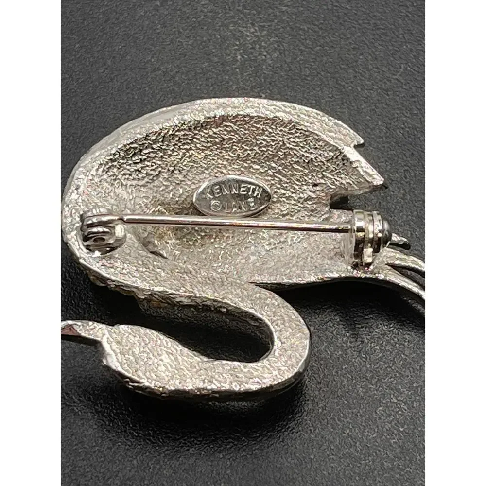 Kenneth Lane‎ Signed Vintage Green Eye Pave Swan Brooch